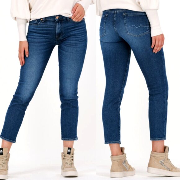 7 For All Mankind Denim - 7 For All Mankind Women's Medium Wash Crop Roxanne Blue Denim Jeans Size 29